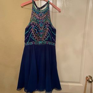 Blue purple and green Beaded cocktail dress